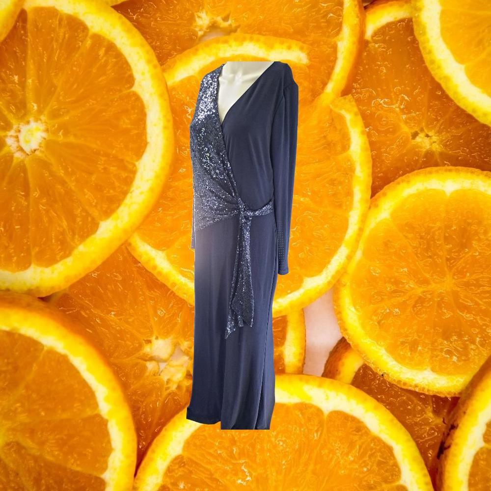 New Lauren Ralph Lauren Blue and Blue Sequin Long Sleeve Long Dress Size 12